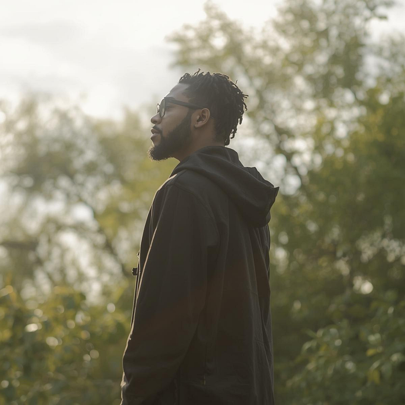 A lone figure in a subdued environment, paused and reflective, emphasizing contemplation rather than resolution.